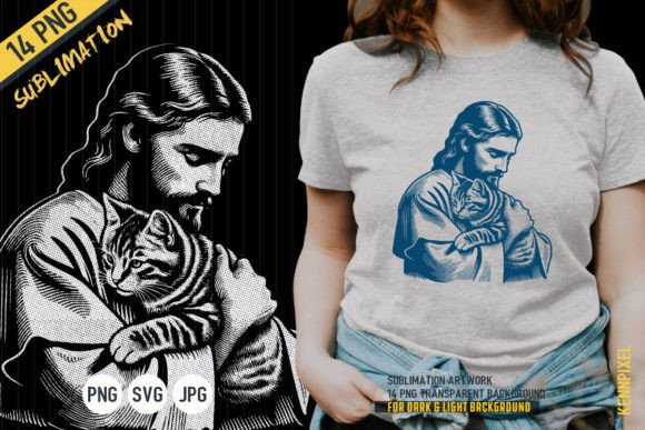 Jesus Hugs Cat Retro Shirt SVG PNG Graphics Review