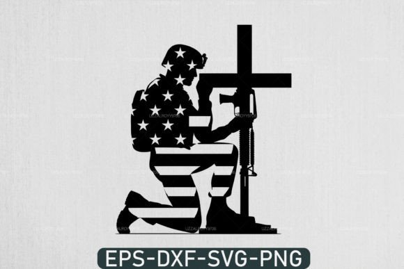 Kneeling Soldier and Jesus Cross Svg Graphics